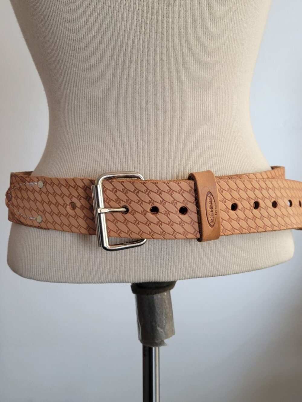 McGuire-Nicholas 2" Leather Prof Work Belt Tool Belt in Saddle Raw Cow Hide 46”L